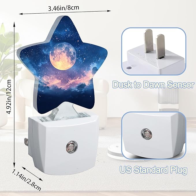 Full Moon Nightlight,Starry Sky Forest Star Night Lights Plug into Wall Decorations for Bedroom Bathroom,Dusk to Dawn Sensor Kitchen Hallway Stairs Energy Efficient Desk Lamp