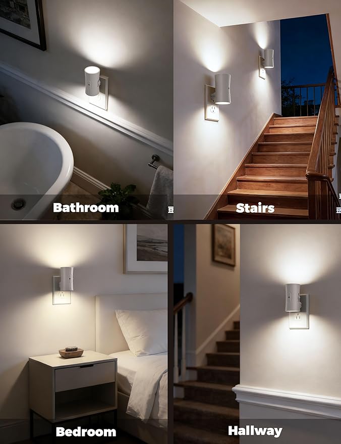 Night Light, LED Night Lights Plug into Wall, [2 Pack] White 0-100LM Adjustable Brightness Light Sensor Plug in Night Light for Hallway, Bathroom,Adult