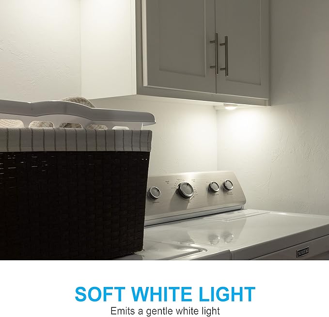 GE Round Mini Touch Light, Battery Operated, White, Push On/Off, Wireless, Emergency Lighting, Hurricane, Storm, Tornado, Under Cabinet, Closet, Attic, Nightstand, Nursery, Bathroom, Hallway, 55219