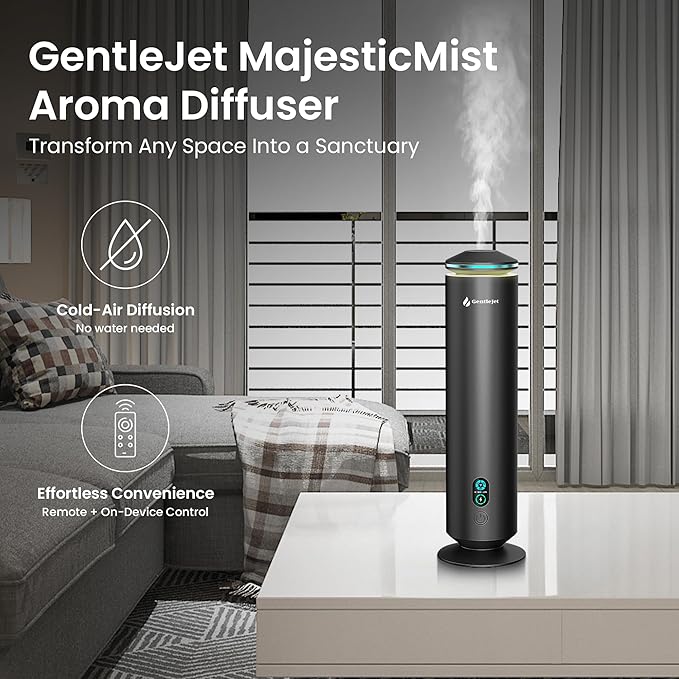MajesticMist WiFi Waterless Essential Oil Diffuser, Aluminum Cold-Air Aroma Diffuser for Large Rooms up to 1000 sq ft, App & Remote Control, 4oz, USB-C Plug-in, Quiet, LED Display