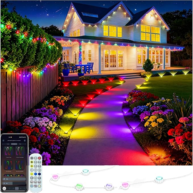 Outdoor Ground Lights 31FT Patio Decorations Smart Outdoor Lights 24V with IC+RGB 20 Pathway Light IP67 Waterproof for Christmas Holiday Party APP/Remote Control (unconnectable)