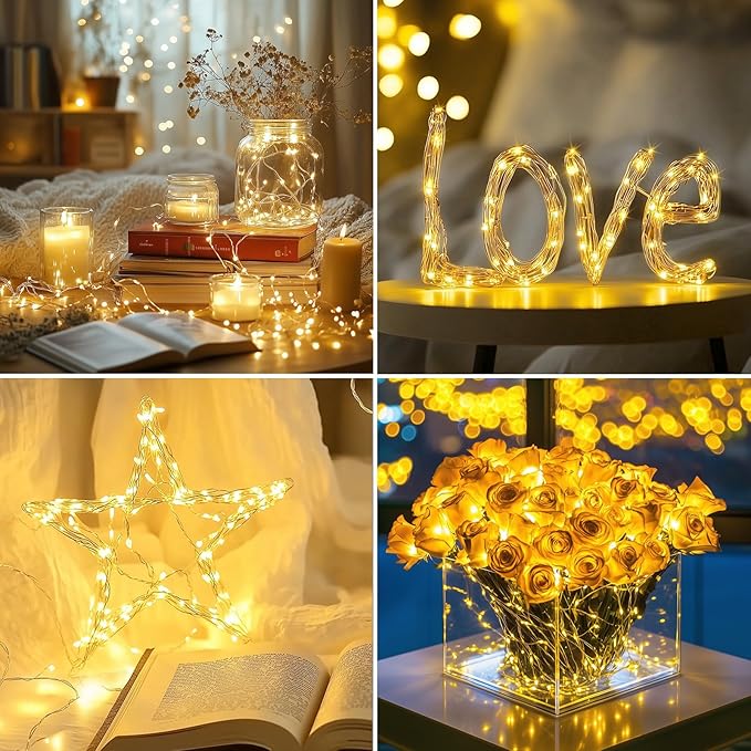 33ft 100 LED Fairy Lights Battery Operated with Remote, HALHSAP Battery Powered String Lights, Waterproof Twinkle Fairy Lights for Bedroom DIY Party Wedding Indoor Outdoor Christmas Decorations 2 PACK