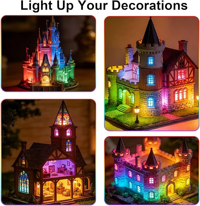 12 Pack Mini LED Lights, RGB Light Small LED Lights Battery Powered for Crafts, Tiny Miniature Spotlights, Wireless Dollhouse Lights for Displays, Party,Wedding,Halloween Decorations