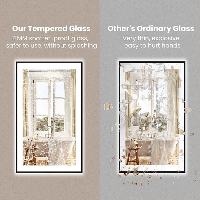 Amorho LED Bathroom Mirror with Black Frame, 48" X30" Front Light and Backlit(Controlled Separately), Stepless Dimmable, Anti-Fog, Shatter-Proof, 3 Colors, Memory