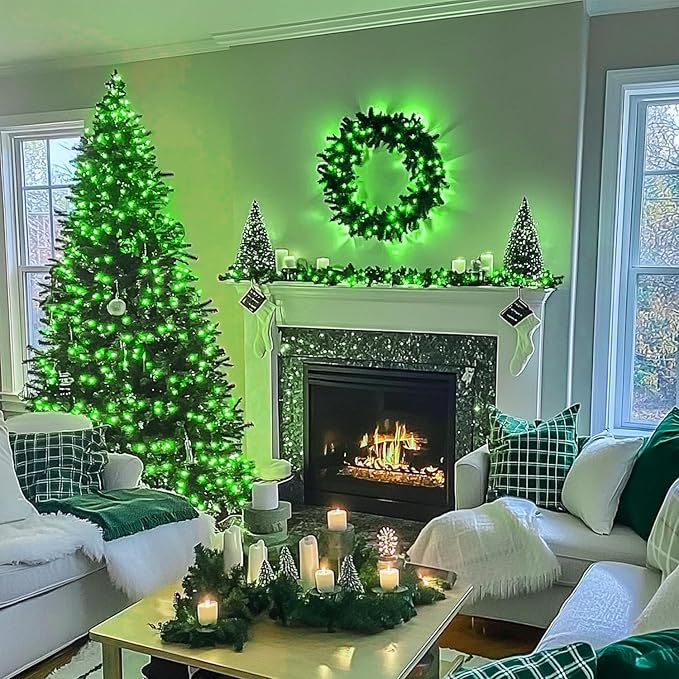 JMEXSUSS 200 LED Remote Control Green Christmas Fairy Lights, 66 ft 8 Modes Fairy Lights Indoor with Wheel, Plug in Green Light Outdoor for Halloween Christmas Decor