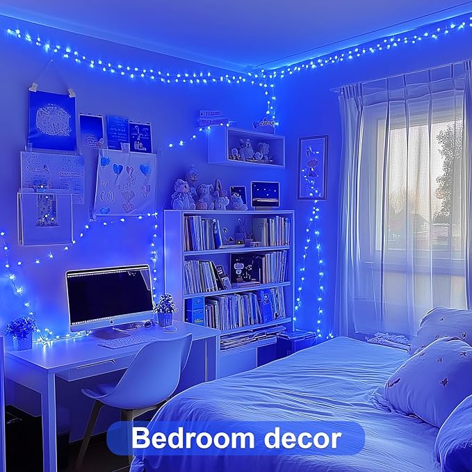 JMEXSUSS 8 Pack 50 LED Blue Fairy Lights Battery Operated, Twinkle Blue Christmas Lights Indoor Outdoor Decorations