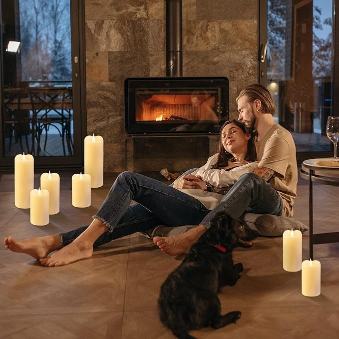 Flickering Flameless Candles with 3D Moving Flame, Last 1000+ Hours Battery Operated Candles with Timer, Ivory Real Wax Pillar Electric LED Candle for Wedding Christmas Party/3" x 6"