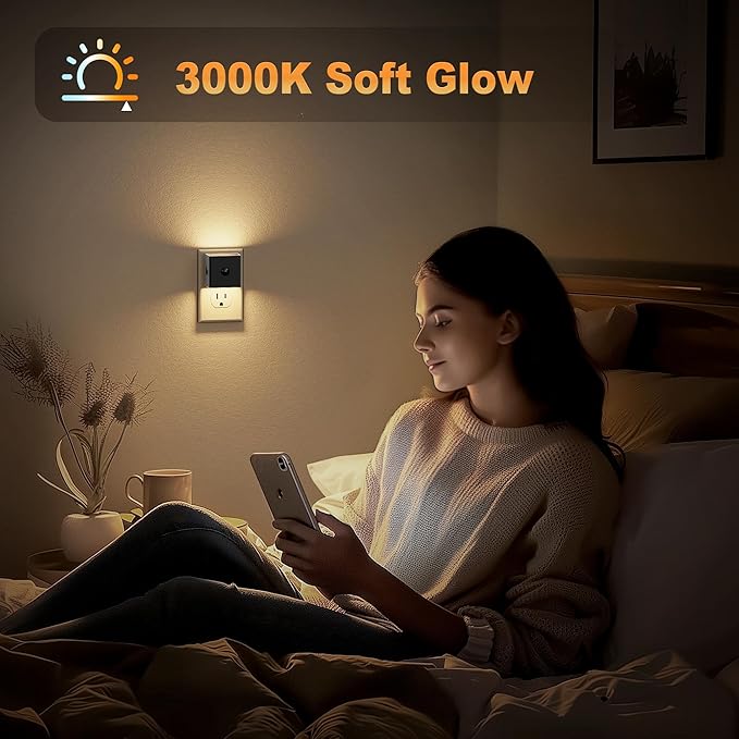 JandCase Motion Sensor Night Light, Night Lights Plug into Wall with Adjustable Brightness, Motion Activated Night Light, 3000K Warm White, for Kids Bathroom Hallway Kitchen Bedroom