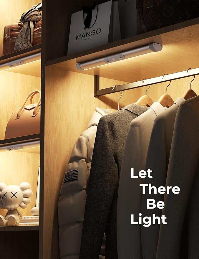 Joyzy Automatic Closet Lighting Motion Sensor RechargeableBattery Operated Closet Light with Eye-Protection DesignUnder Cabinet Light LED for Wireless Pantry Light wardrobeLights(30cm-2pack)