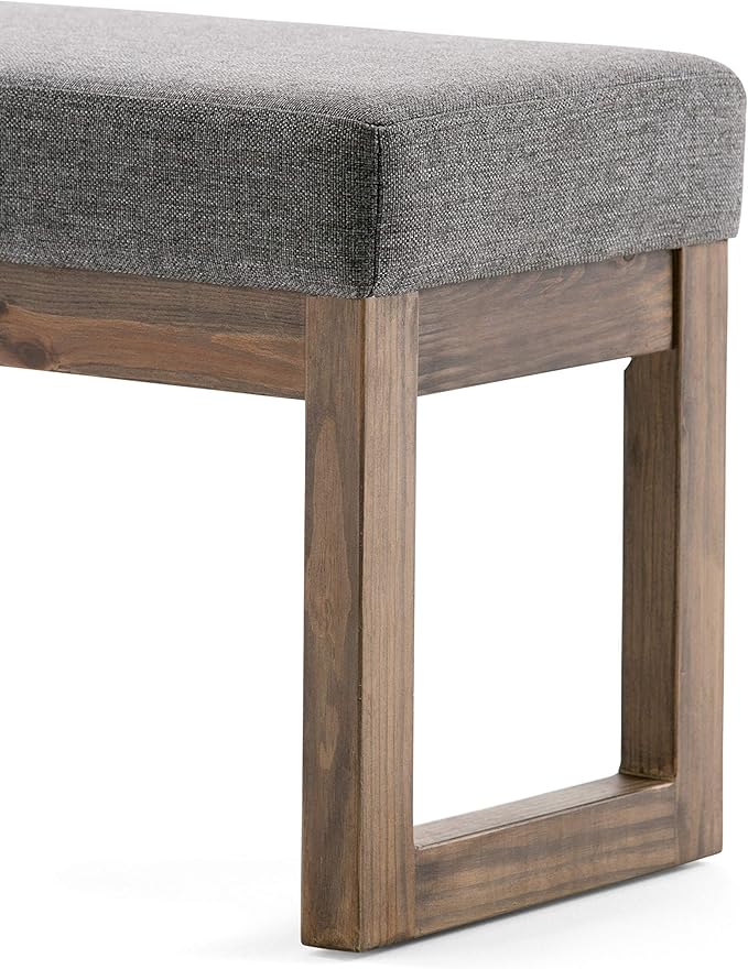 SIMPLIHOME Milltown Small Ottoman Bench - 26.8 inch Wide Upholstered Linen Look Fabric Rectangle Footstool Ottoman in Grey, Contemporary Bench for Bedroom or Entryway with Cushioned Seat, Assembled