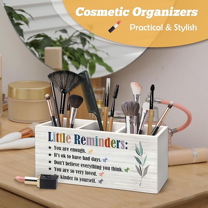 Little Reminders Inspirational Pen Holder Organizer for Desk Accessories, Positive Gifts, Mental Health Motivational Wooden Box Sign Desk Decorations for Home Bedroom Office Decor