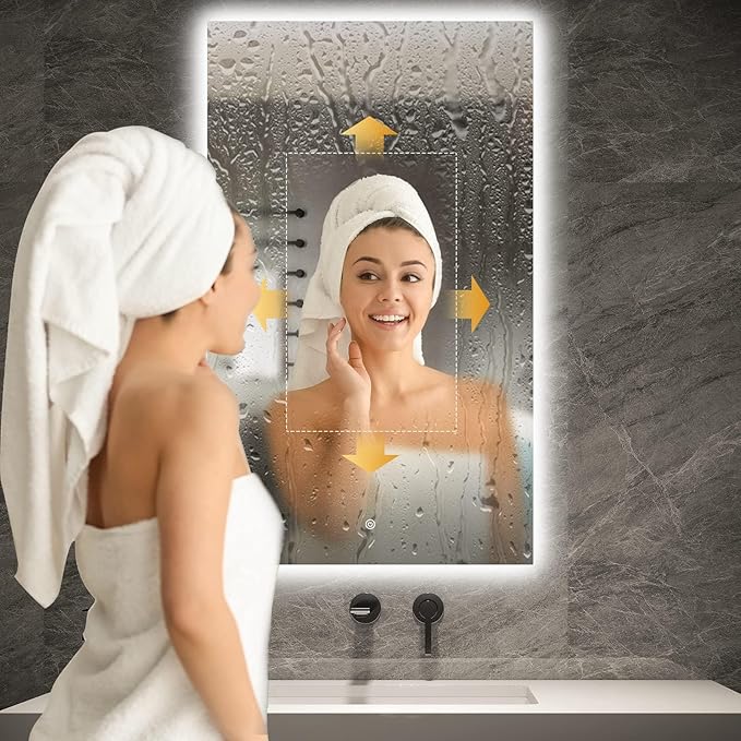 BYECOLD Smart Bathroom Mirror with Bluetooth Wi-Fi Enabled Weather Display, 32”X 40” Fog Free, LED Light Vanity Mirror Backlit Frameless Lighted Touch Sensor Makeup for Wall - Vertically Only