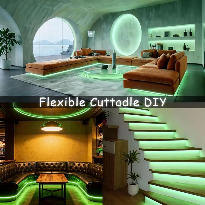 Green 50 Feet Led Lights Strip ST. Patrick's Day Decorations Indoor Rope Lights Easy DIY Cuttable Strip Lights for Room Bathroom Living Room Kitchen Ceiling Wall Vanity Mirror Decor