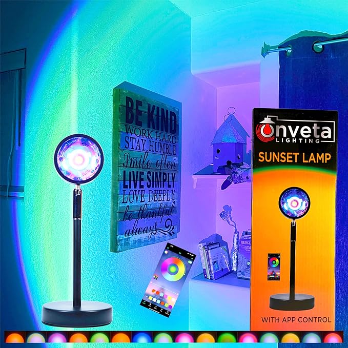 Sunset Lamp with Phone APP Remote-16 Colors LED Projection Light-Ambient Lighting Mood Setting-Golden Hour Light Photography Tiktok-USB Night Lights-Cool Room Decor for Bedroom Game Room-Kids Adults