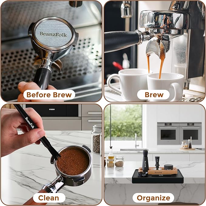 54 mm Espresso Accessories Kit – 8-Piece Set (Fits 54 mm Portafilters) – Tamper, Distributor, WDT Tool, Dosing Ring, Puck Screen & Mat
