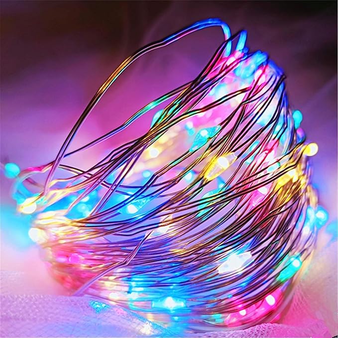Twinkle Star 33FT 100 LED Silver Wire String Lights Fairy String Lights Battery Operated LED String Lights for Christmas Wedding Party Home Holiday Decoration, Multicolor 2 Pack