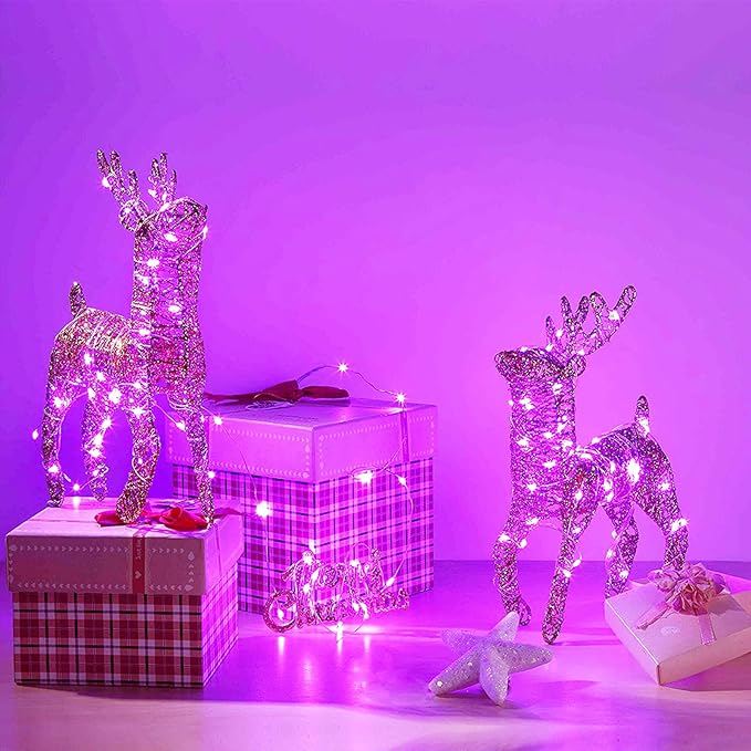 RUICHEN Silver Wire Fairy Lights Plug in 33 Ft 100 LED String with Spool, Pink