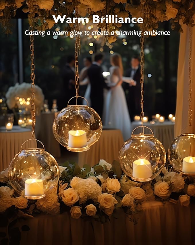 Homemory 48-Pack Novelty Flickering Flameless Tea Lights Candles, 200+Hours Battery-Operated LED Fake Candles for Wedding Table Centerpieces,Proposal,Anniversary, Ivory Base, Ø1.5'' × H1.3''