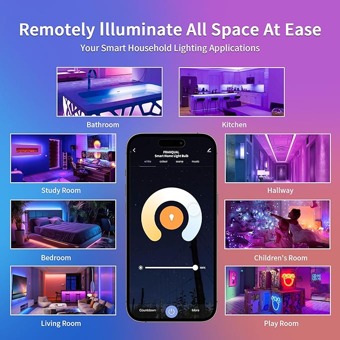 Smart Light Bulbs, 1600LM Smart Bulb Works with Alexa Google Assistant, 13W 100W Equivalent RGBCW Color Changing Music Sync, Bluetooth 2.4GHz Wi-Fi 2700-6500K E26 A21 LED Light Bulbs 2 Packs