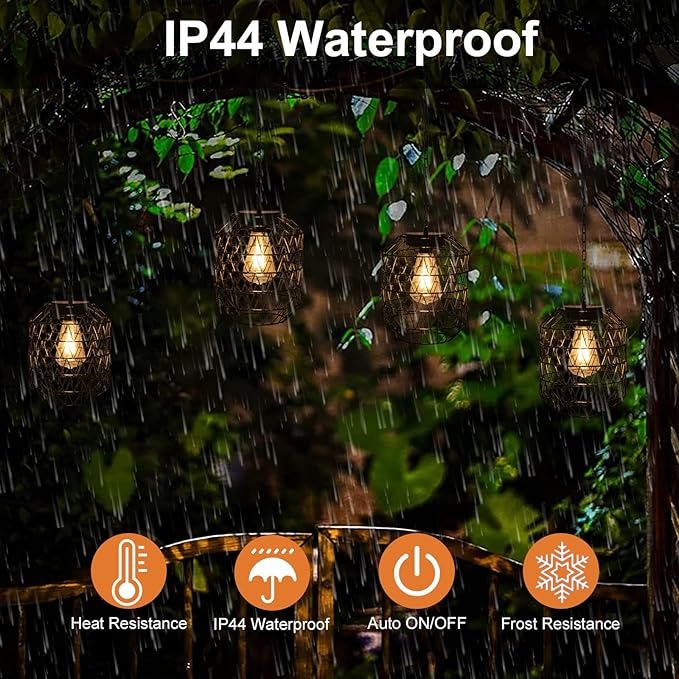 Livinlarge Solar Pendant Light,Outdoor Solar Powered Chandelier Hanging Lantern IP44 Waterproof,Gazebo Lights for Yard Patio Balcony Tree Porch Porch Garden Decor
