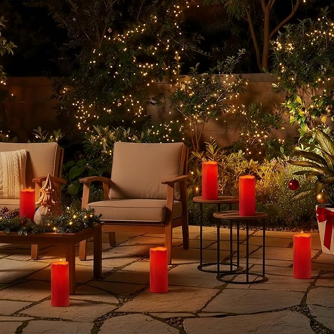 Homemory 4"x10" Burgundy Flameless Candles, Red Candles, Outdoor Waterproof Flameless Candles with Remote and Timers, Battery Operated LED Pillar Candles, Christmas Decor, Won't Melt Plastic, Set of 2