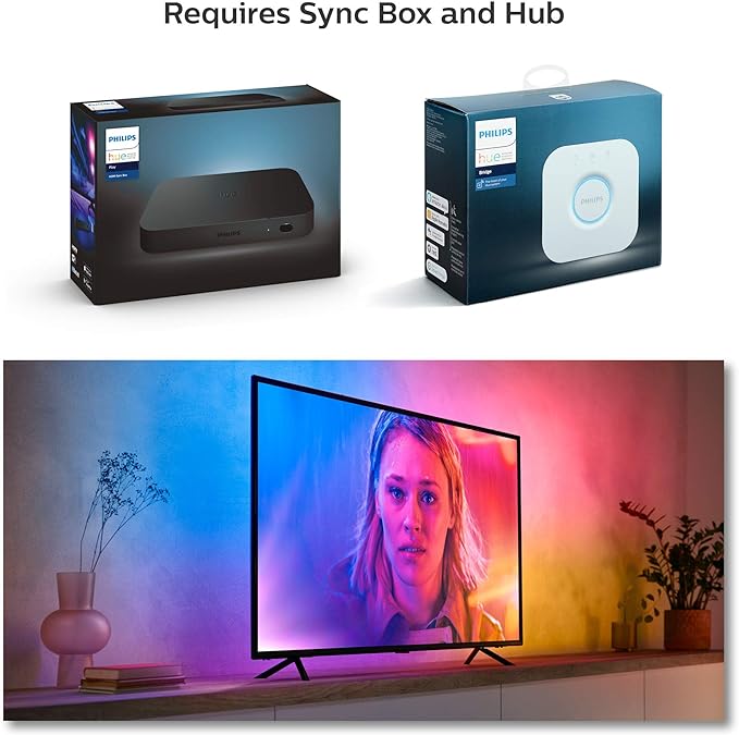 Philips Hue Play Gradient 55" Smart TV Light Strip - Flowing Multicolor LED Color-Changing TV BackLight - Sync with TV, Music, and Gaming - Requires Bridge and Sync Box - Control with App or Voice