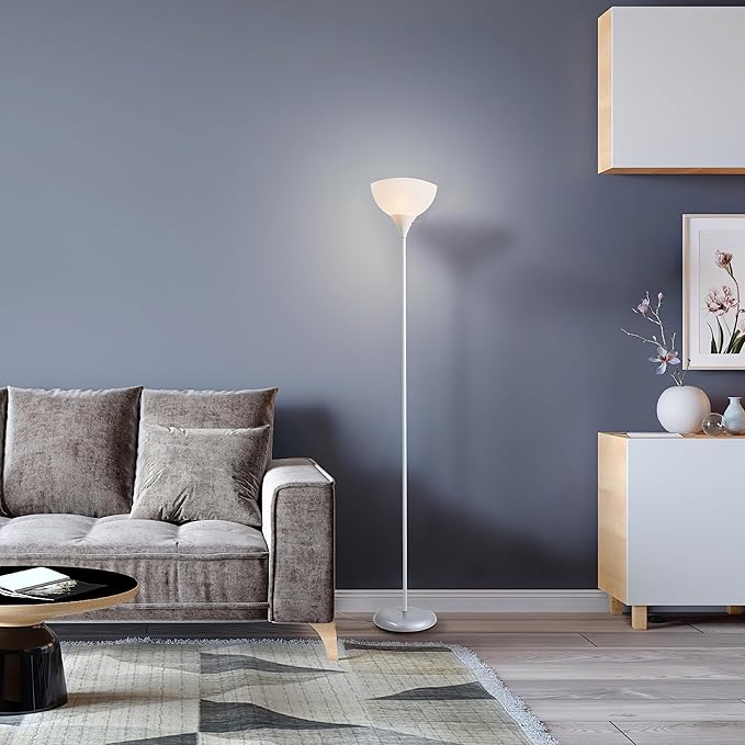 Newhouse Lighting NHFL-JO-WH Joey 71-inch Modern Standing, Torchiere Floor Lamp for Bedrooms, Living Room | Durable Floor Lamp for Home, Office, Reading (White)