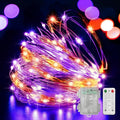 33Ft 100 LED String Lights, Orange & Purple Fairy Lights Battery Operated with Remote, Waterproof Twinkle Lights for Home Party Ghost Haunted House Indoor Outdoor Halloween Decorations