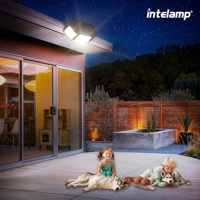 intelamp Outdoor Solar Light Waterproof, 6000mAh 1200LM Motion Sesnsor Flood Lights with Dual Sensor, 4 Modes Remote Control, 270° Wide Angle Security Light for Garden Garage Yard Pathway Farm