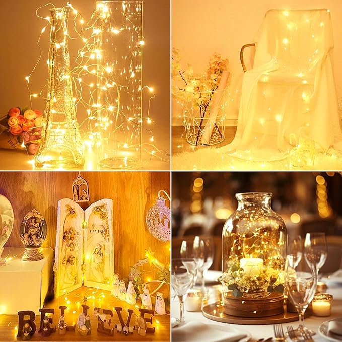 kolpop 24 Pack LED Fairy Lights Battery Operated with 3 Modes, Mini Twinkle String Lights Battery Powered Waterproof for Christmas Mason Jars Party,Warm White