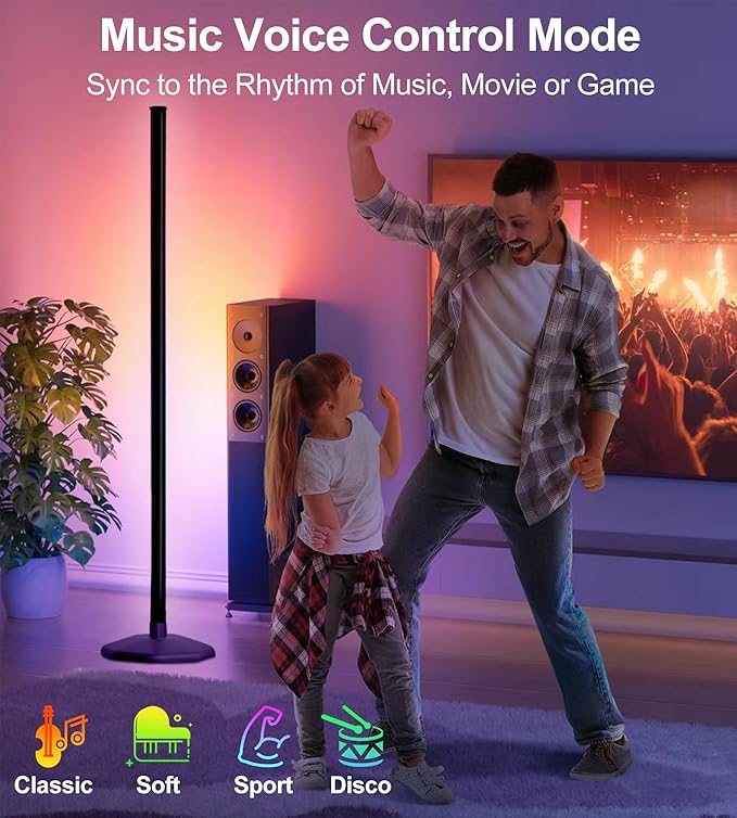 LanSuper Corner Floor Lamp,Smart RGB LED Corner Lamp with Luminous Base,21W 1800LM Bright Floor lamp with APP&Remote,LED Floor Lamps with Music Sync&16 Million Color,Ambient Lighting-Black