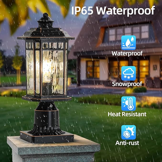 DASTOR 2 Pack Dusk to Dawn Outdoor Post Lights, Outdoor Lamp Post Light with Pier Mount Base, Waterproof Aluminum Post Outdoor Lighting for Garden Patio Pathway