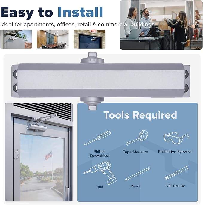 Commercial Door Closer Heavy Duty - Automatic Door Closer for Commercial Use - Grade 1 Auto Hydraulic Spring Hinge - FS-6300 UL & ADA ANSI A156.4 Grade 1 Door Closers Closure Soft Closing Arm