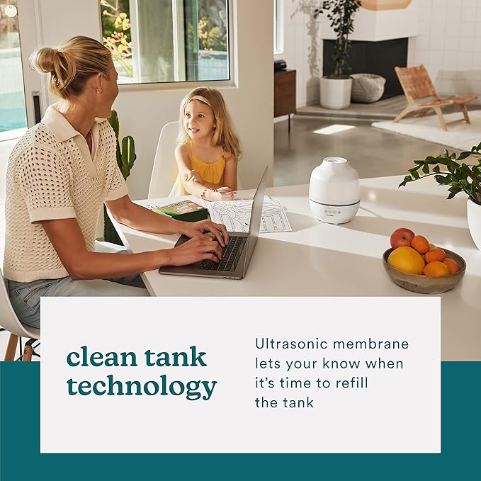 Homedics TotalComfort Humidifier – Large Air Humidifiers for Bedroom, Plants, Office – Cool Mist, Essential Oil Pads and Built-In Timer, 7-Color Night-Light, 2 Mist Settings, White