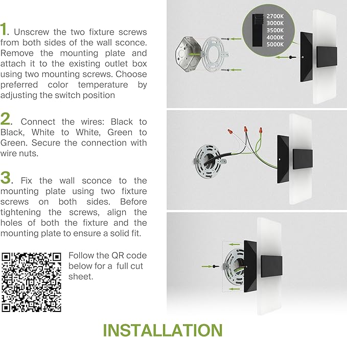 ASD 8 Inch Indoor LED Wall Sconce - 10W 2700K-5000K Dimmable Black Wall Sconce Lights for Living Room, Bedroom, Bathroom, Hallway - Modern Wall Sconces Hardwired, ETL Interior Light, Set of 2