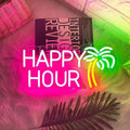 Happy Hour Neon Signs Coconut Palm Tree Pink Neon Bar Light Sign for Wall Decor Home Bar Club Coffee Pub Hotel Decor USB Operated Led Sign Game Room Bedroom Home Decor Birthday Wedding Sign