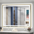 OKPAL 55x40 Gold LED Bathroom Mirror Metal Framed Front Light & Backlit, Lighted Vanity Mirror, Anti-Fog, Dimmable, 3 Colors, Shatterproof, ETL Listed, Horizontal/Vertical