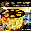 Warm White Color LED Strip Light, AC 110-120V Flexible/Waterproof/Multi-Modes Function/Dimmable SMD5050 LED Rope Light with Remote for Home/Office/Building Decoration (65.6ft/20m)