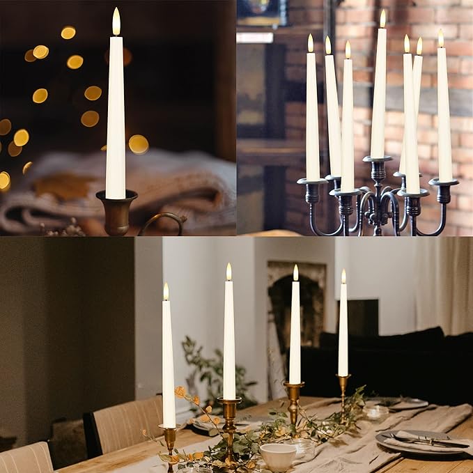 Flameless Taper Candles with 3D Wick, 11.4" Real Wax LED Candles with Remote and Timer, 3 Pack Flickering Candlesticks Battery Operated (Ivory)