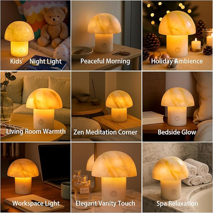 Arctic Green Gemstone Mushroom Lamp - Natural Luxury Stone Night Light with LED, Touch Control 3 Brightness, USB Rechargeable Bedside Decor Gift