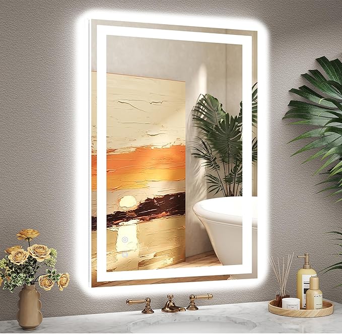 24x36 LED Bathroom Mirror with Lights, Super Bright Front & Backlit Vanity Mirror for Wall, Anti-Fog & Memory Smart Mirror, 5mm Shatter-Proof Tempered Glass, ETL Listed, Vertical/Horizontal