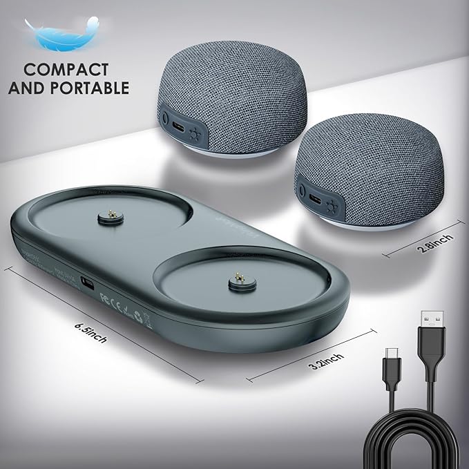 Dual Bluetooth Speaker Set with Magnetic Base & Phone Stand - TWS Stereo Sound, 10H Playtime, 3H with RGB Music Lights On- Bluetooth Wireless Speaker for Home Theater, Outdoor,TV Watching, Multi Room