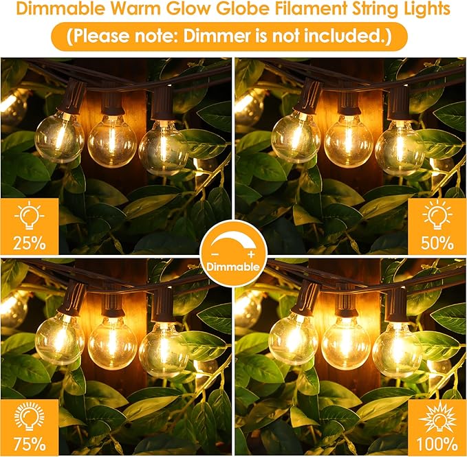 Mlambert 100Ft(2x50Ft) Outdoor String Lights, G40 Globe Patio Lights with 50+4 Waterproof LED Hanging Plastic Bulbs for Cafe Balcony Party-Brown Wire