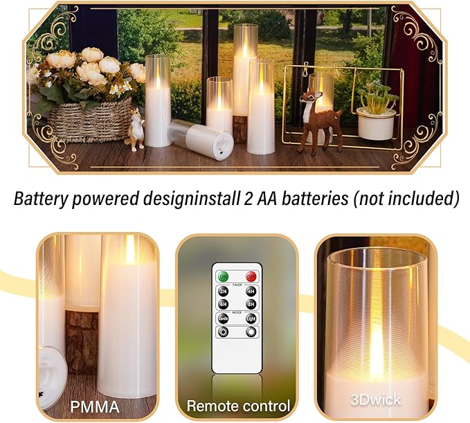 Flameless Candles with Remote Timer, Realistic Flickering Battery Operated Candles, Pillar LED Candles Set of 9 for Home Decor (White)