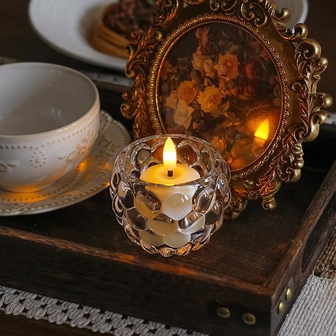 Small Flickering Tea Light Flameless Candles with Battery and Remote,1.5" x2.5" Ivory LED 2/4/6/8H Timer Votive Battery Operated Pillar Plastic Long Lasting 6pcs Tealight Candles