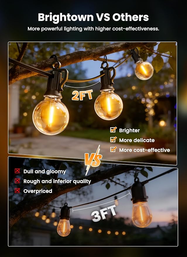 Brightown 208FT Solar String Lights Outdoor with Remote and 102 LED Shatterproof Bulbs, Dimmable & Timable, 3 Light Modes, Solar Patio String Lights Outdoor for Cafe, Garden, Deck, Outside Wedding