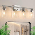 Ascher 4-Light Bathroom Light Fixtures, Modern Vanity Lights with Clear Glass Shade, Brushed Nickel Wall Lamp for Bathroom Mirror Hallway Cabinet Porch