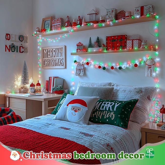 JMEXSUSS 200 LED Red White Green Fairy Lights Plug in, 8 Modes Christmas Fairy Lights Indoor Outdoor with Wheel, 66 ft Remote Control Twinkle Lights for Christmas