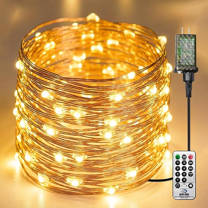 Plug-in Fairy Lights, 66 Ft 200 LED String Light with Remote, 8 Modes, Timer and Dimming Twinkle Lights for Indoor, Bedroom, Party, Decoration, Holiday, Warm White