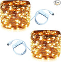 RUICHEN 20 Ft 120 LED USB Fairy String Lights with On/Off Switch, Waterproof Copper Wire Lights for Bedroom Wall Ceiling Wreath Crafts Christmas Wedding Party, Warm White, 2 Pack
